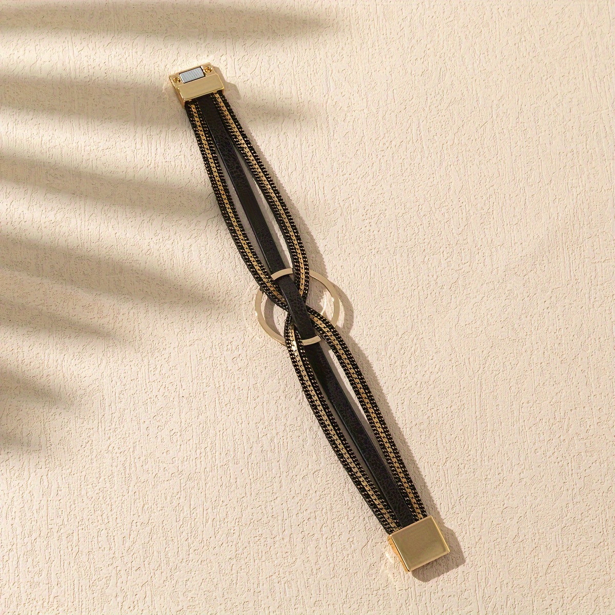 Minimalist PU Leather Bracelet with Circles, Magnetic Closure