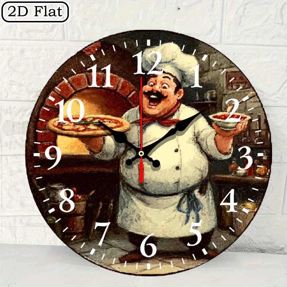 TEMU 10-inch Wooden Wall Clock With A Chef Theme, Featuring Easy-to-read Numbers. It Runs On Batteries (aa Batteries Not Included) And Serves As A Round Decorative Piece For The Living Room, Kitchen