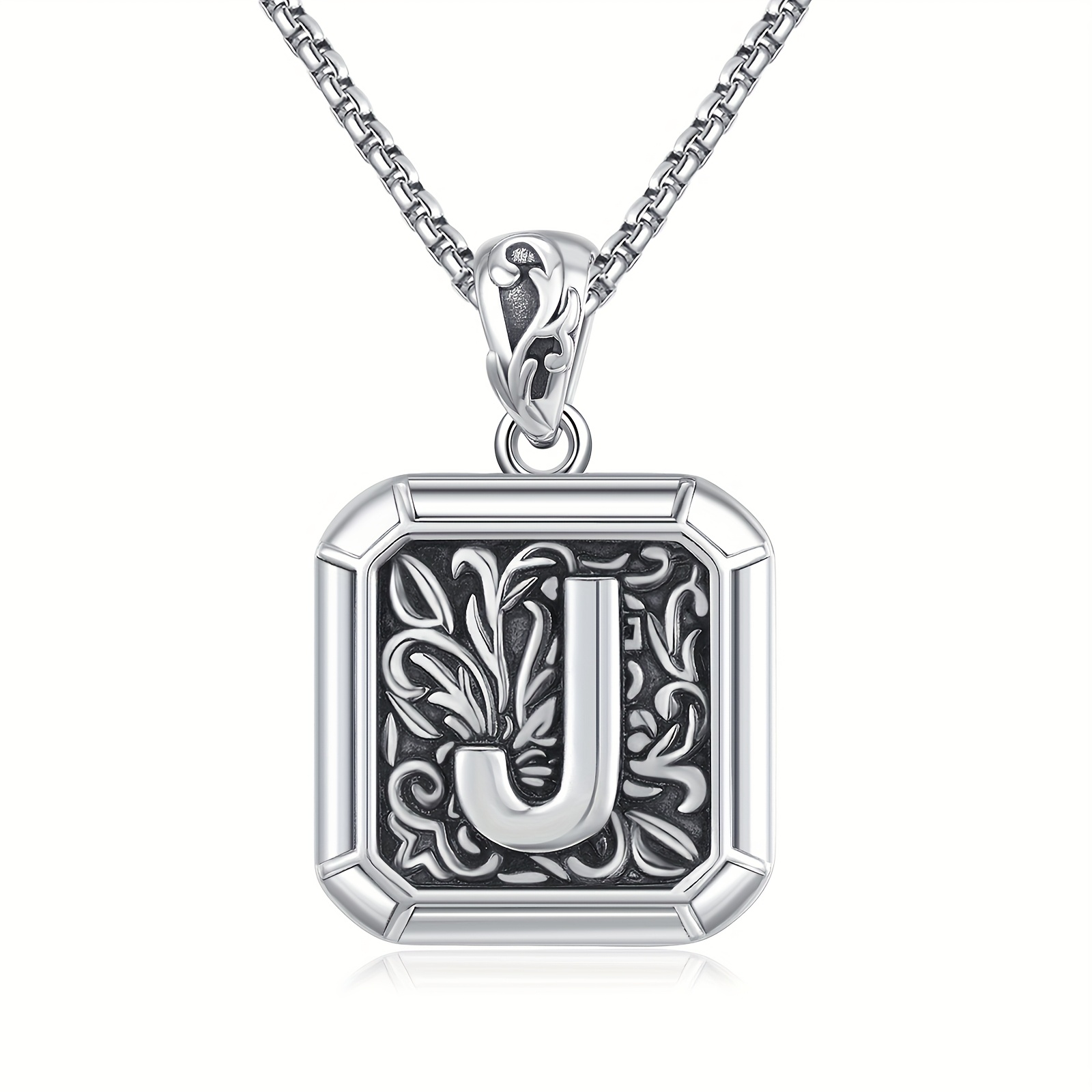 vintage retro letter initial necklace 925 sterling silvery Temu - Main Image