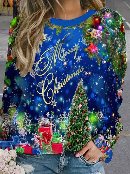 pullover-sweatshirt mit -aufdruck, lässiges langarm-sweatshirt mit rundhalsausschnitt für herbst und winter, damenbekleidung