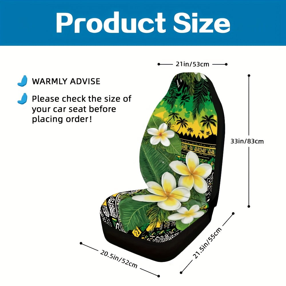 TEMU 2pcs, Modern Tropical Plumeria Hawaiian Print Car Seat Covers, Use And , Fit For Most Vehicles, Ideal For Enhancing And Daily Commuting