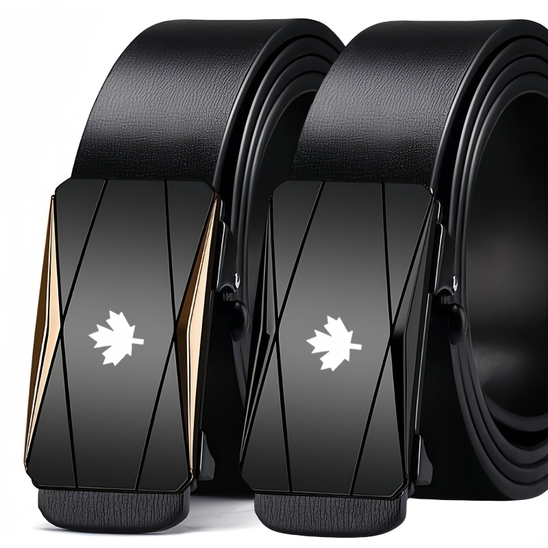 Maple Leaf Pattern Men's Ratchet Belt Automatic Buckle Dress Pants