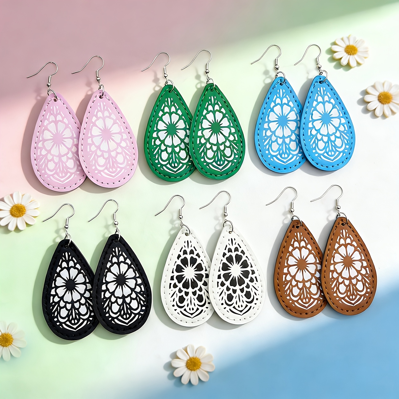 Women's Multi-Color Teardrop PU Lightweight Pendant Earrings