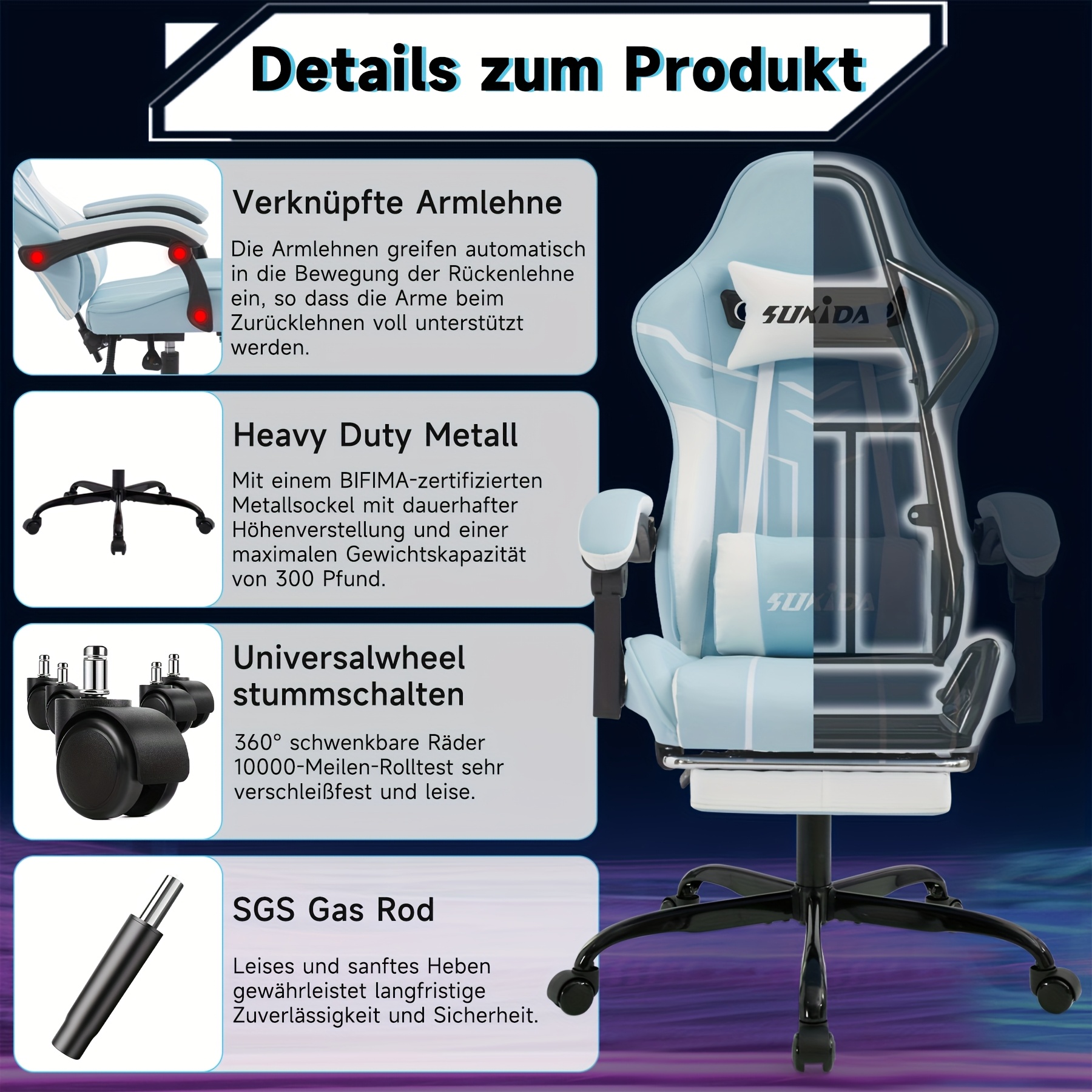 Gamingstoel met voetensteun, ruime zitting