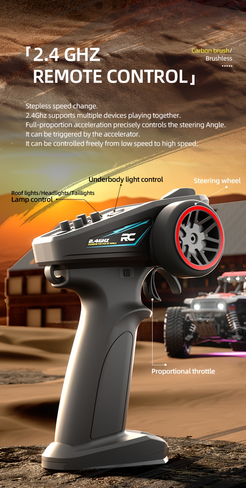 4WD RC Off-Road Monster Truck 1:20 - 34+ MPH Brushless Speed, Reinforced Metal Frame, Programmable LED Light Show | All-Terrain Remote Control Car, Toy Gift for Kids, Teens, Adults, Hobby Grade Racer