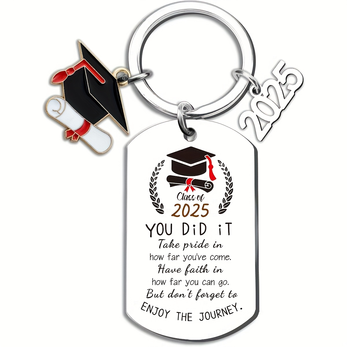 TEMU 1 Colorful Stainless Steel Keychain For The 2025 Graduation, Featuring The Motivational ''. An Ideal Gift For Graduating From College Or High
