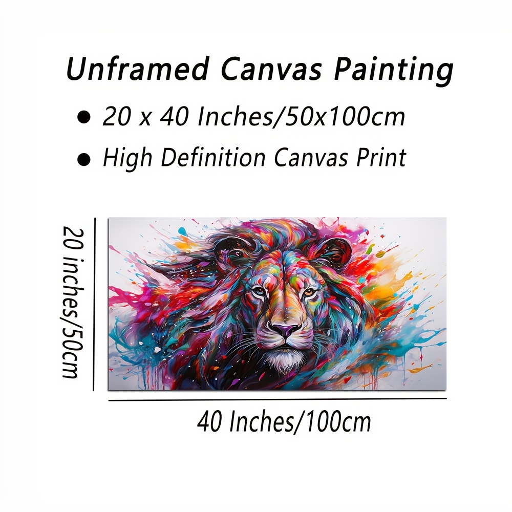 TEMU 1pc Large Abstract Lion Canvas Art Print, 20x40 Inches Frameless Wall Decor, Modern Bohemian Art , Ink On Canvas, Indoor Wall Hanging For Living