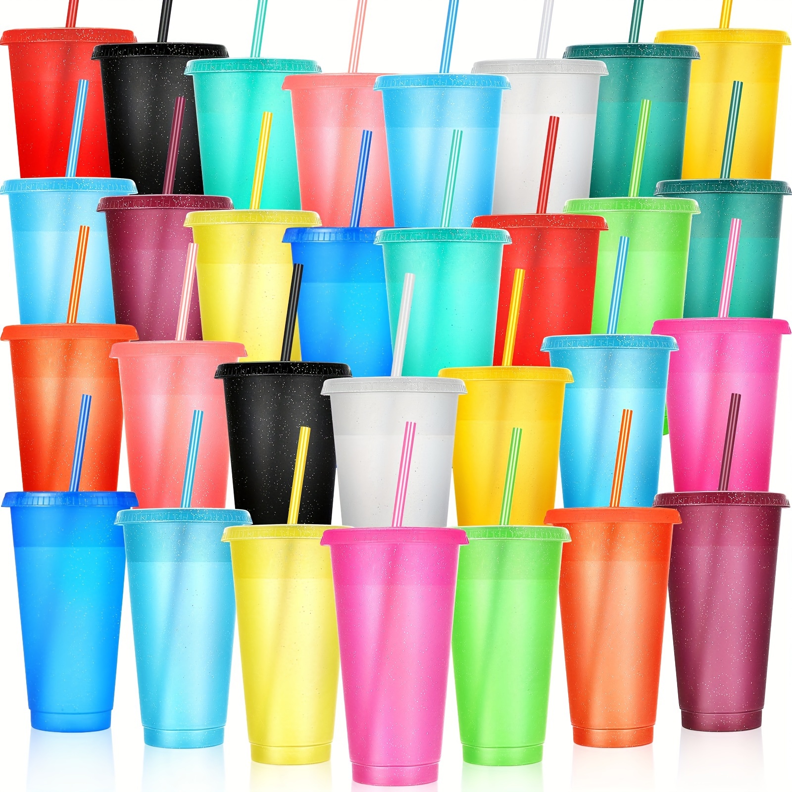 TEMU 30pcs Patelai Reusable Plastic Tumblers With Straws And Lids, Plastic, Uncharged, 24-27 Oz, For Iced Coffee, Water, Travel, Outdoor Activities, Parties, Birthdays - Suitable 14+