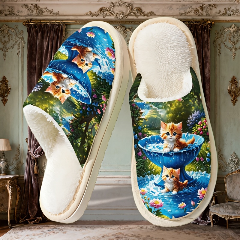 TEMU Cute Plush Couple Slippers For Men And Women, Four-season Thick Sole Indoor House Shoes, Elegant French Style Gift, Perfect For Family