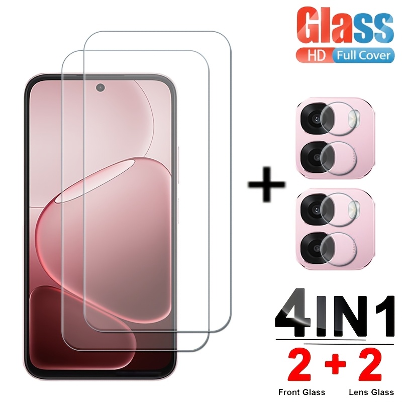 TEMU 4in1 [2 2] Tempered Glass Screen Protector For Oppo A6 A6x A6s 4g 5g Camera Lens Protector , Anti-scratch, 9h Hardness Tempered Glass