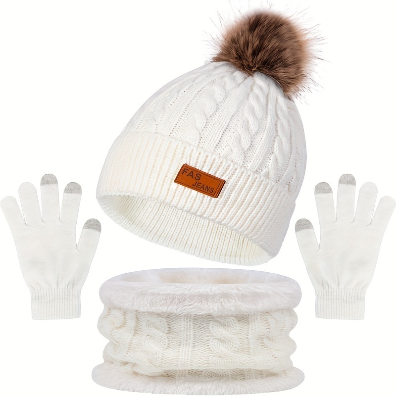 3pcs Adult Warm Suit, Winter Hat, Scarf, Touch Screen Gloves, Warm Suit, Including Thickened Hat, Scarf, Touch Screen Gloves, Cold And , Suitable For , Shopping, Outdoor Activities