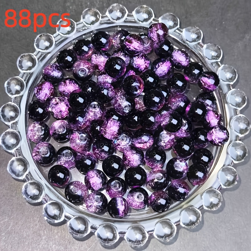 TEMU 88pcs 88pcs High- Beads Suitable For Making, Round Rod Oval Teardrop Beads In Black & Purple Shades, For Bracelets Necklaces Earrings For Daily