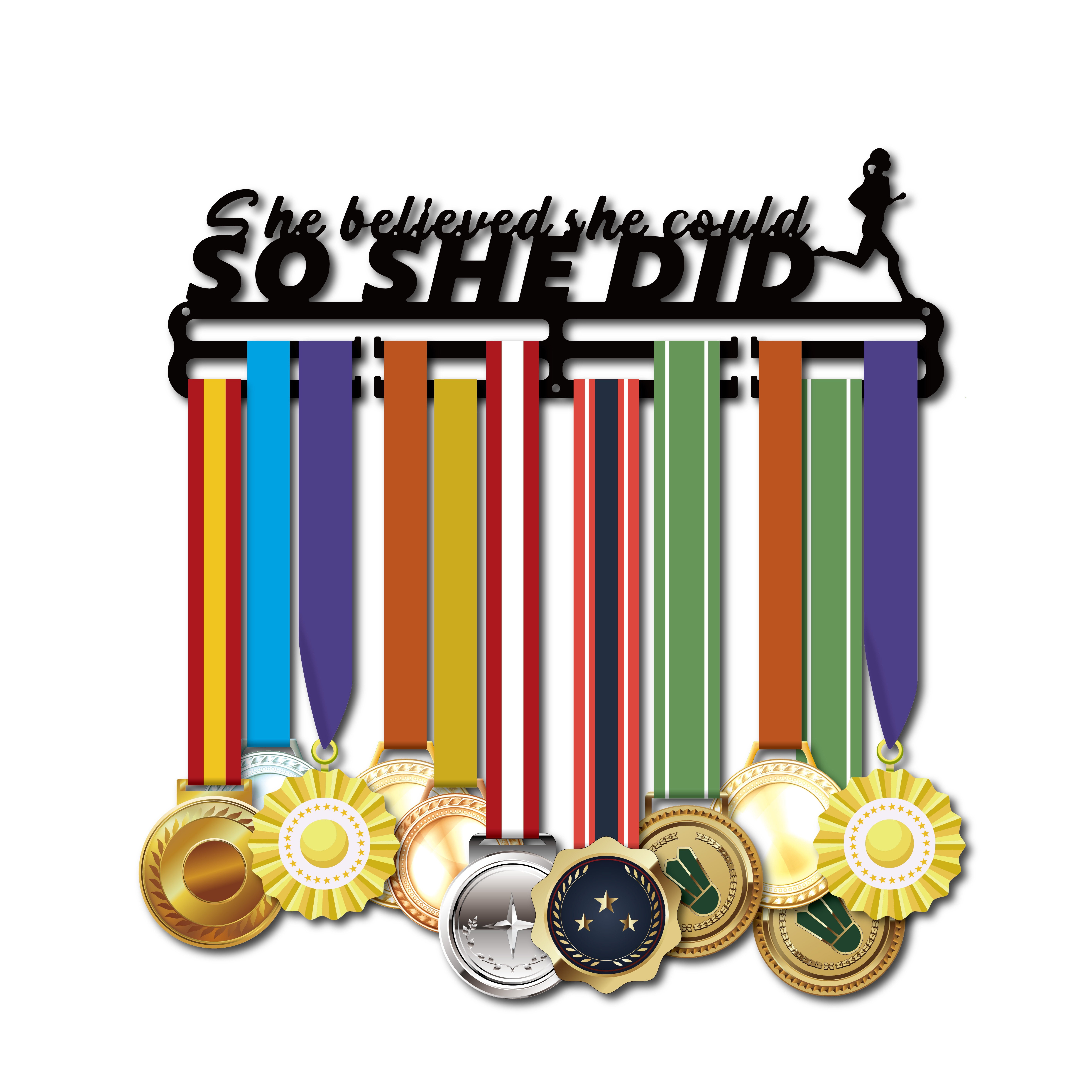  Top Brass Colgador de medallas de 17 pulgadas con estante de  exhibición de trofeos - Soporte de cinta de 8 ganchos - Nunca te rindas :  Deportes y Actividades al Aire Libre