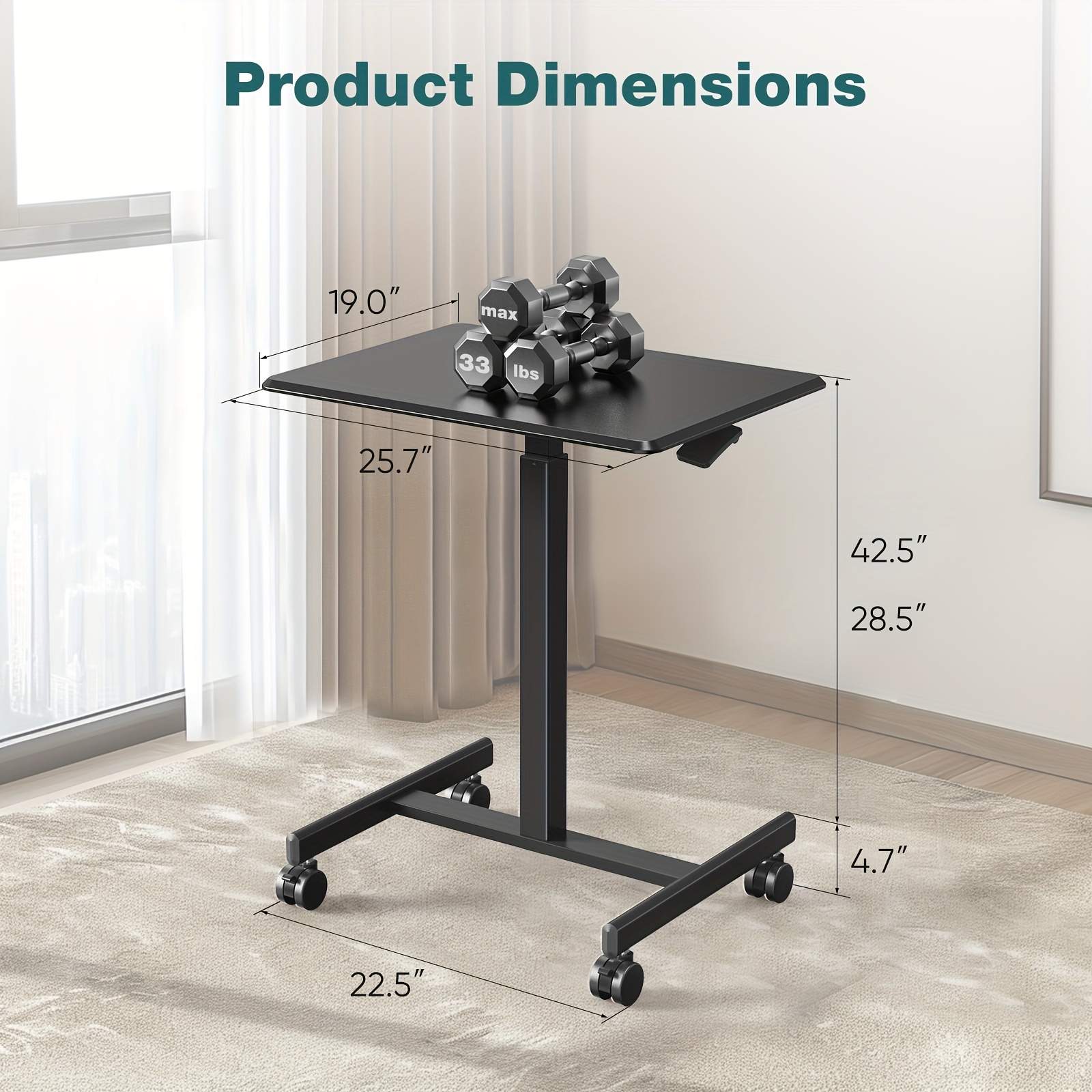 Small Standing Desk With Wheels – Adjustable Height Mobile Desk For Walking Pad, Laptop, Rolling Computer Desk