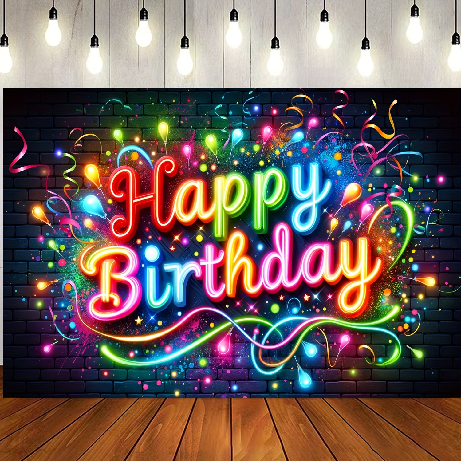 

Happy Birthday Neon Glow Graffiti Banner - Polyester Party Backdrop For Photo Booth, Teen Hip-hop Cool Theme Decoration, No Electricity Needed, For Garden & Outdoor Celebrations