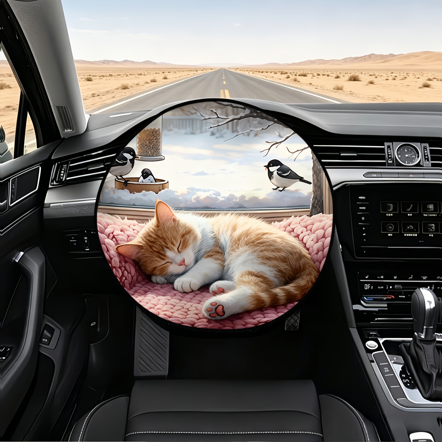 TEMU Pare-soleil pour volant 1 pièce sur le thème chat et oiseau - Pare-soleil de voiture -éblouissement et isolation thermique, convient à tous les