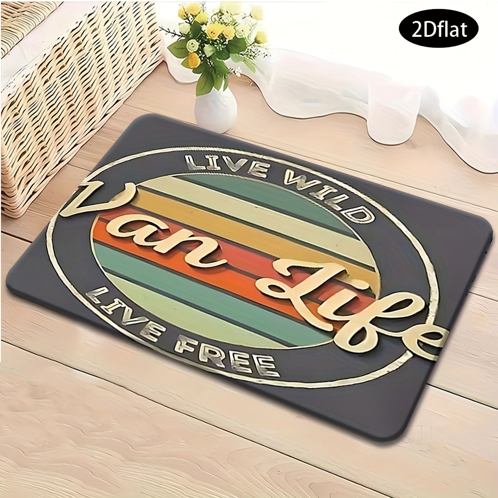 TEMU Tapis 1 pièce épaissi et super sur le thème en van, convient pour , , , de bain - Tapis à rayures rétro avec antidérapant, lavable en machine,