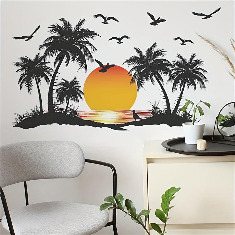   beach wall sticker self   pvc decal with palm trees   vibrant   easy to apply remove   living room or bedroom decor beach theme decor 0