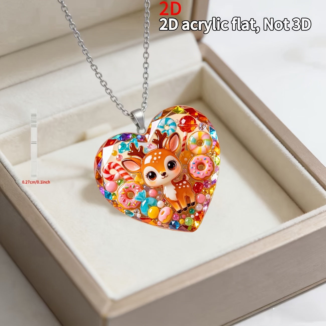 Heart Donut Fawn Pendant Necklace, Women's
