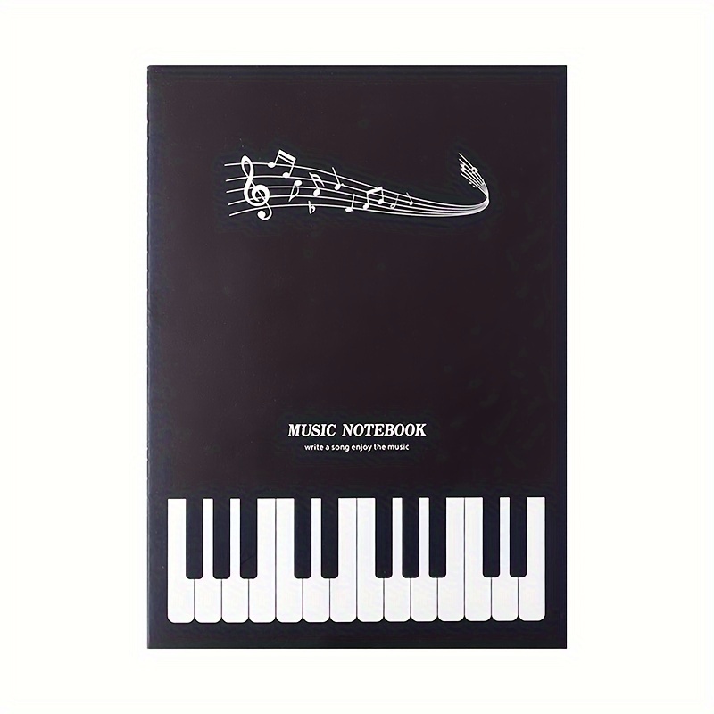 

1pc Black Blank Sheet Music Notebook - 9.8"x7" Clef Design With Staff & Treble Clefs, Ideal For Musicians & Songwriters, Back To School Essential