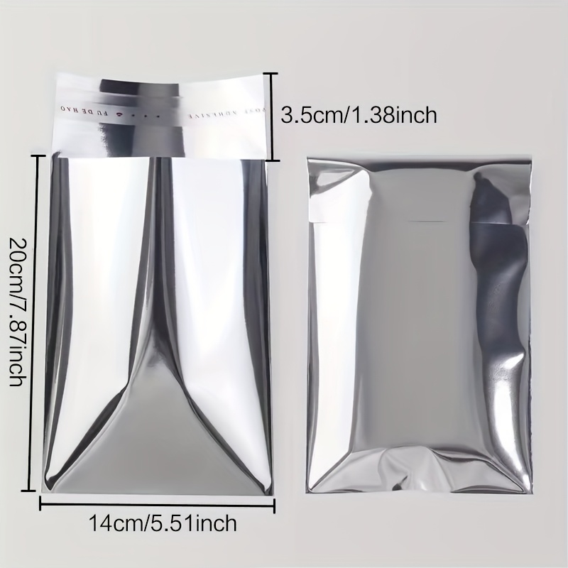 50pcs Silvery Glossy Self-adhesive Gift Bags - Opaque Aluminum Bags, Suitable For Protecting Cards, Badges, And Bank Cards, Homemade Surprise Blind Boxes