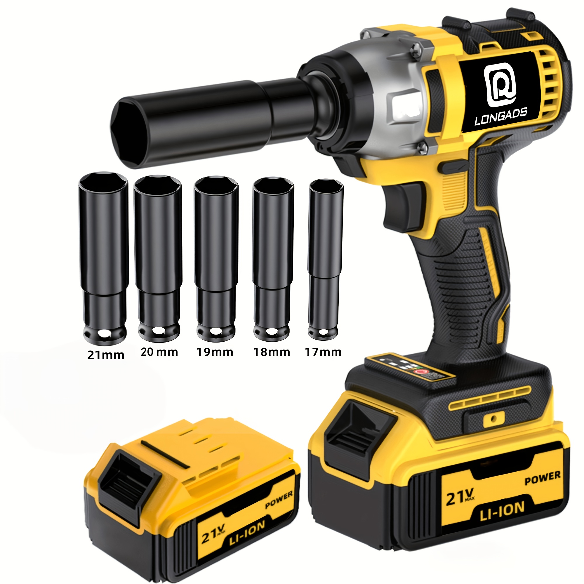 21V Cordless Impact Wrench Kit with 1/2 Batteries & Charger Brushless Motor