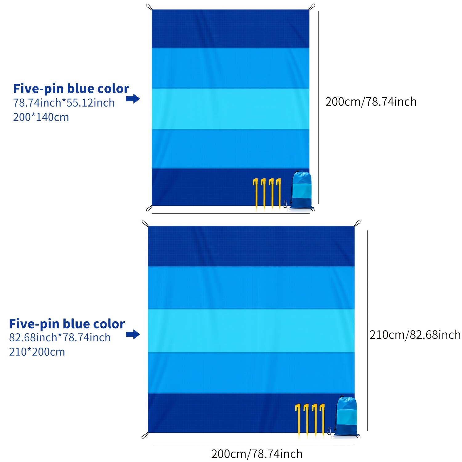 Large 5pcs Outdoor Beach Blanket, Oversized Sand-Proof Picnic Mat