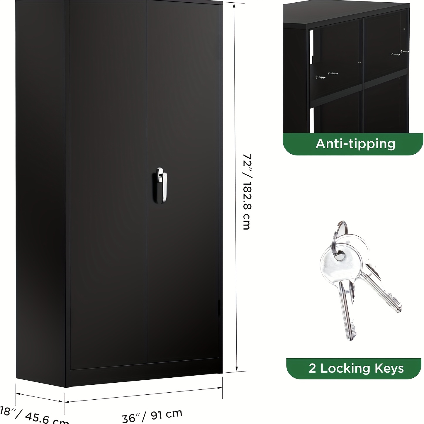 TEMU Metal Storage Cabinet With Lock, 72" Tall Steel Cabinets With 2 Doors And 4 Adjustable Shelves, Lockable Steel Storage For Home Office, Garage,
