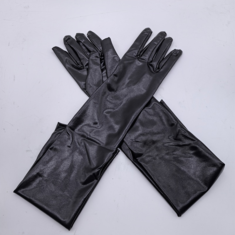 black pu leather long gloves glossy tight decoration split Temu