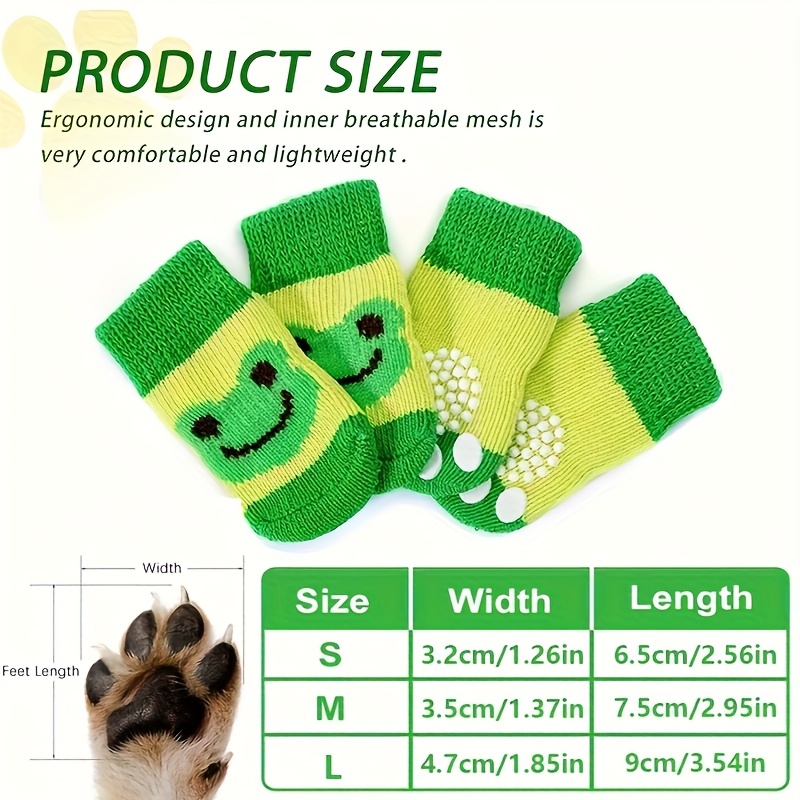 4pcs Random Style Non-Slip Dog Socks for Paw Protection