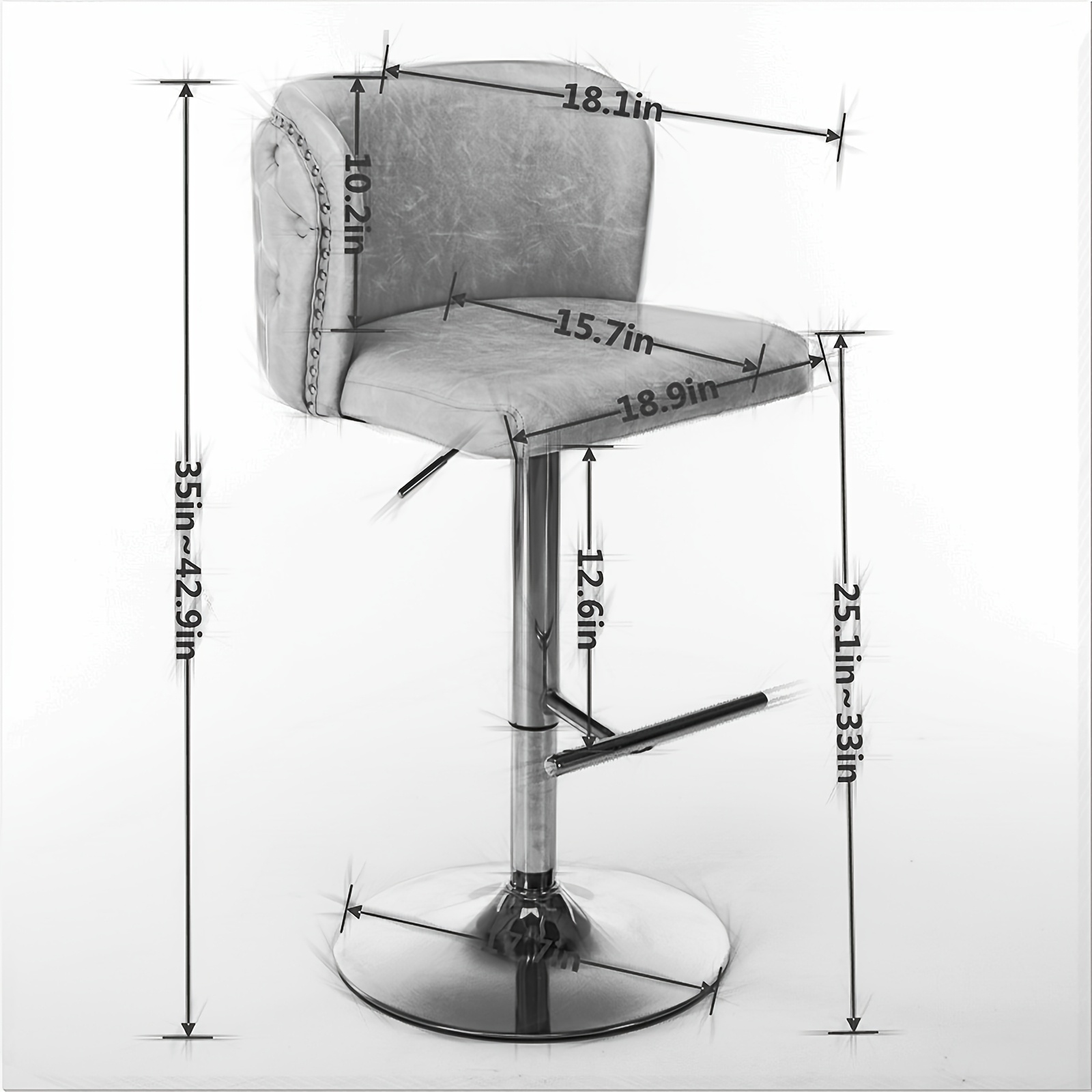 Set Of 2 Modern Swivel Bar Stools, Adjustable Height Counter Height Stools with Tufted Button Back & Nailhead Trim, Luxury Barstools with Golden Metal Base for Kitchen Island & Home Bar