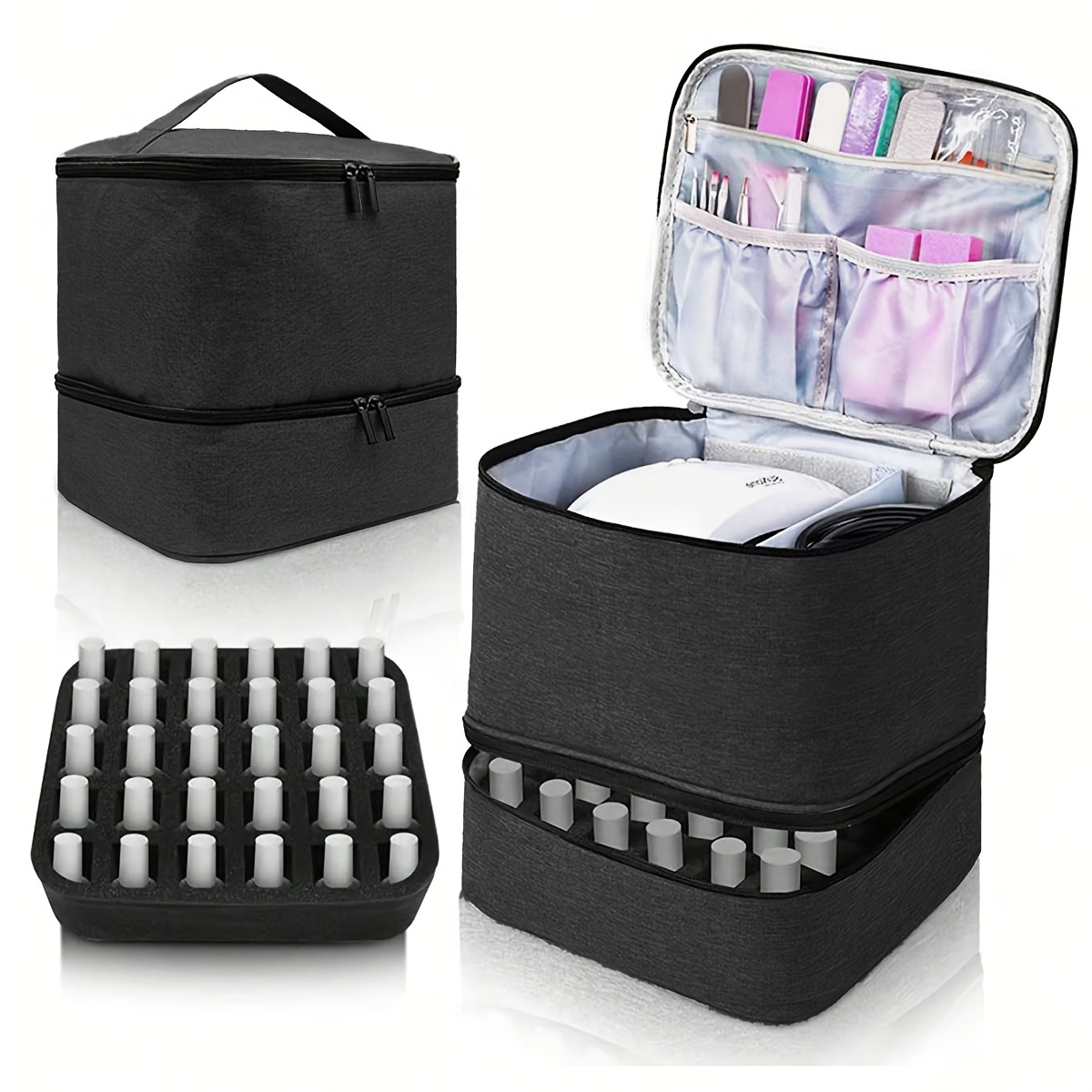 

Nail Polish Organizer, Double-layer Nail Tools And Nail Dryer Case, Nail Polish Carrying Case With Dividers, Essential Oil Storage Bag Christmas Gift