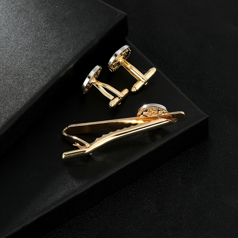 2pcs Round Retro Style Cufflinks and Tie Clip Set