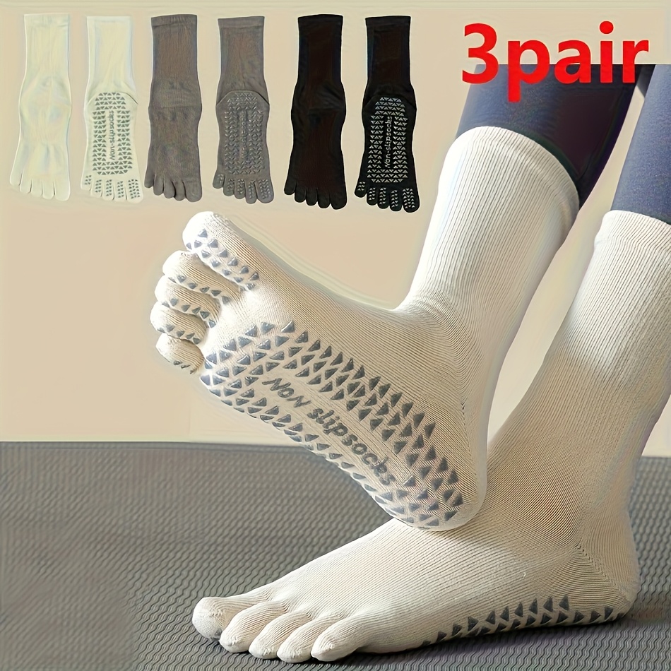3 Pairs Women'S Over-The-Calf Yoga Socks, Grip Socks, Pilates Anti-Slip Socks Toe Separator Socks Suitable for Fitness Y