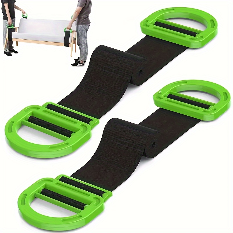 

2pcs Heavy-duty Furniture Lifting Straps - Green Plastic Handles & Black Fabric With Raised For Moving & Lifting, And Store, Lifting Tool