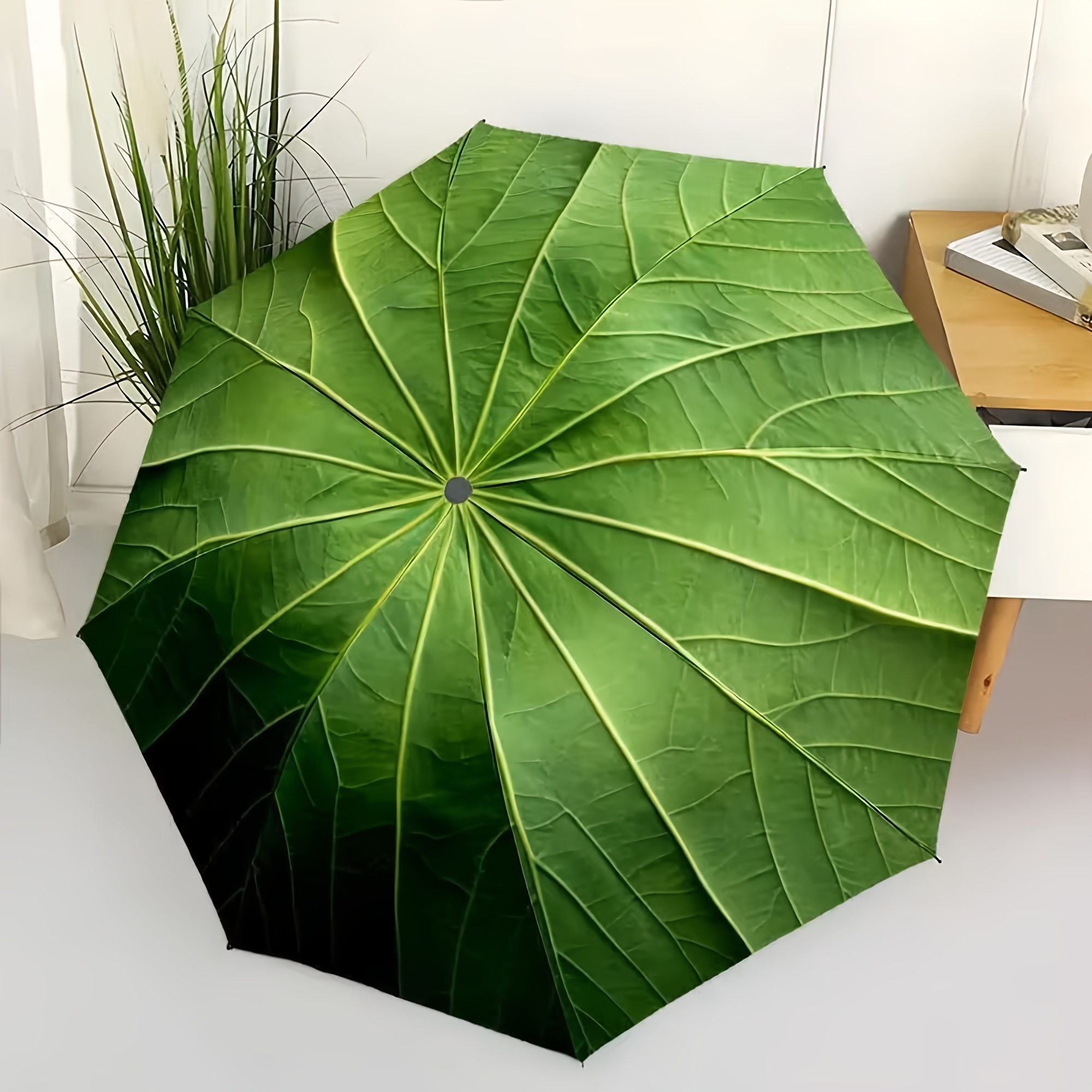 TEMU 1pc, Green Textured Pattern Umbrella - Folding Umbrella, Sturdy 8-strength , Suitable For Men And Women In , Travel, Office, And Formal Outdoor