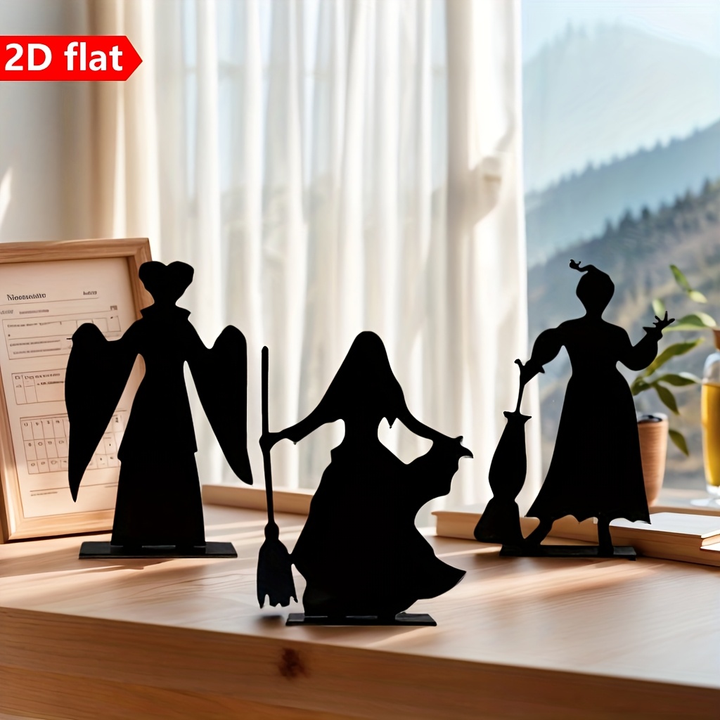 TEMU Lot de 3 décorations de sorcière en bois, adaptées à la décoration de table d'Halloween - Parfaites pour de fête et