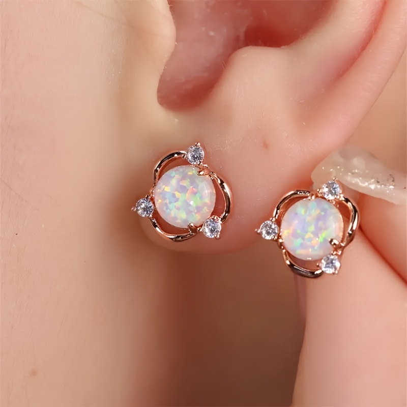 Boho Style 925 Sterling Silver Earrings with Opal & Mini Flower