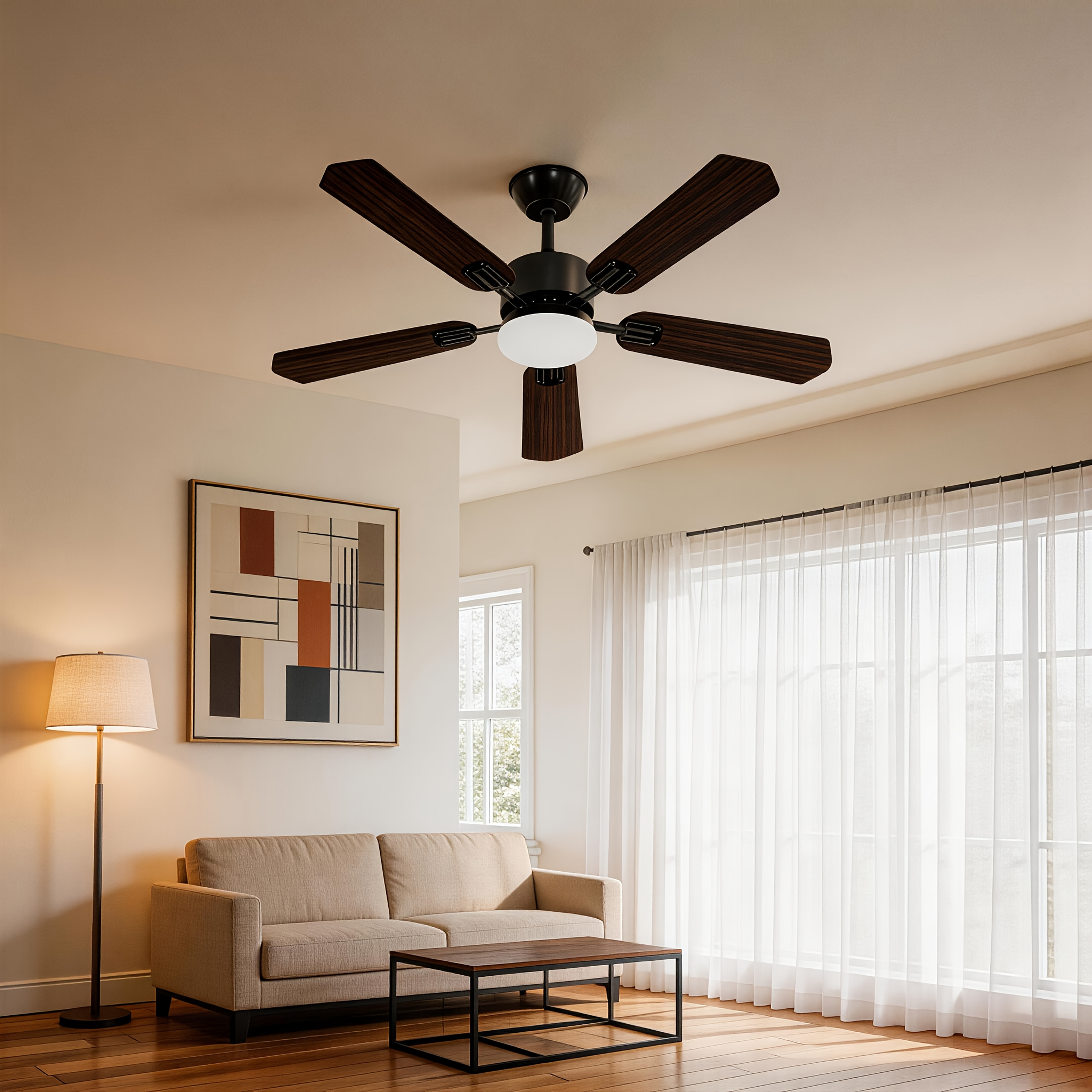 Image of 108cm Ceiling Fan, 3 Types Of Lighting, 5 Wooden , 3 Color Temperatures, Timing Function, Very Suitable For Bedrooms And Living Rooms