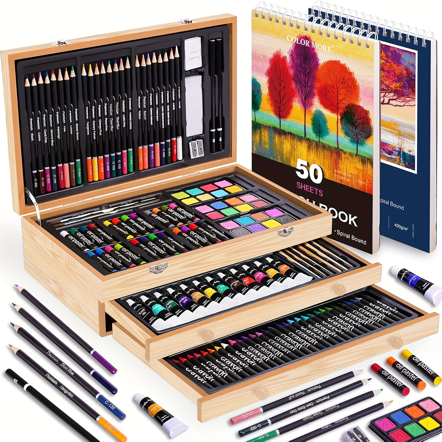 175pcs Deluxe Art Set with 2 Drawing Pads, Crayons, Acrylic Paints, Colored Pencils Set In Wooden Case, Professional Art Kit, Paint Supplies, Gift, Christmas & Halloween, Back to School, Art Kit, Art Tools, Creative Projects, Stylish Art Supplies 12 175pcs Deluxe Art Set with 2 Drawing Pads, Crayons, Acrylic Paints, Colored Pencils Set In Wooden Case, Professional Art Kit, Paint Supplies, Gift, Christmas & Halloween, Back to School, Art Kit, Art Tools, Creative Projects, Stylish Art Supplies - Image 12