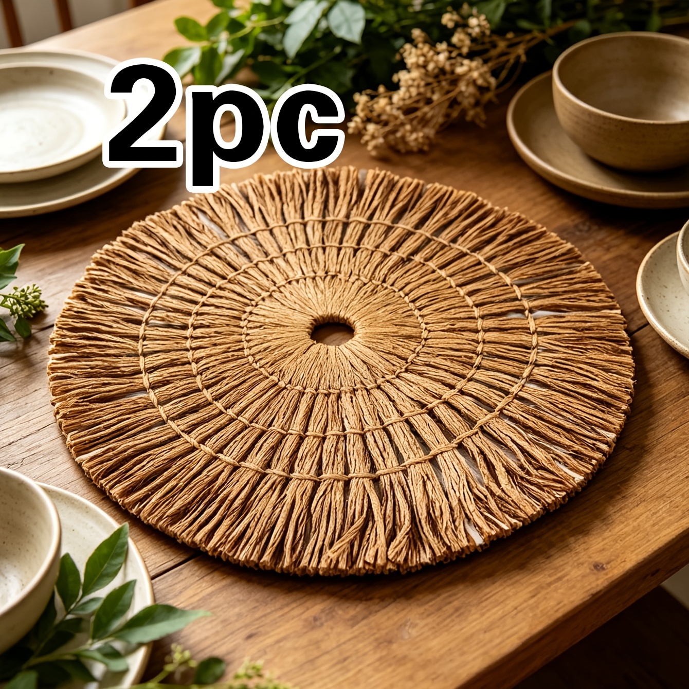TEMU 2 piezas, Individual de Comedor con Borlas de Material Natural, Individual de Comedor con Borlas de Estilo Bohemio, Individual de Comedor de