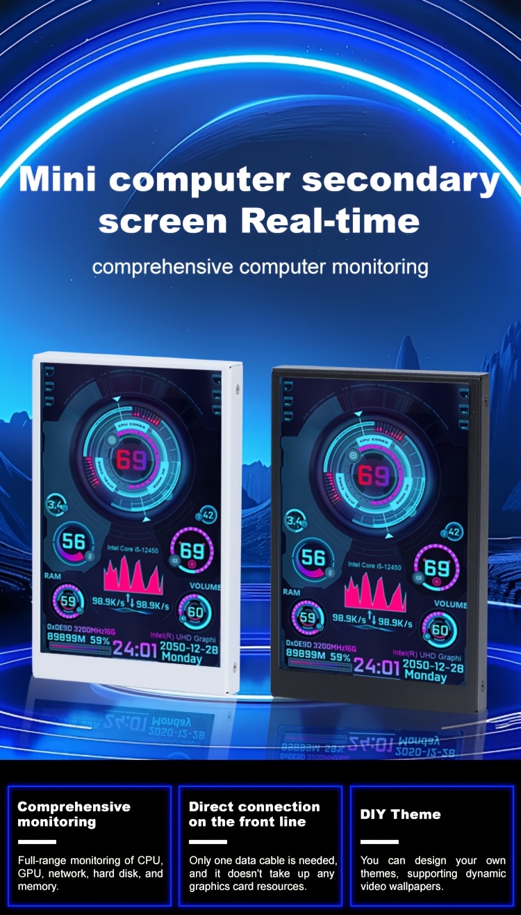 3 5 inch secondary display monitor with ips full viewing angle usb monitoring screen for desktop computers no installation required aiad64 Product details 0