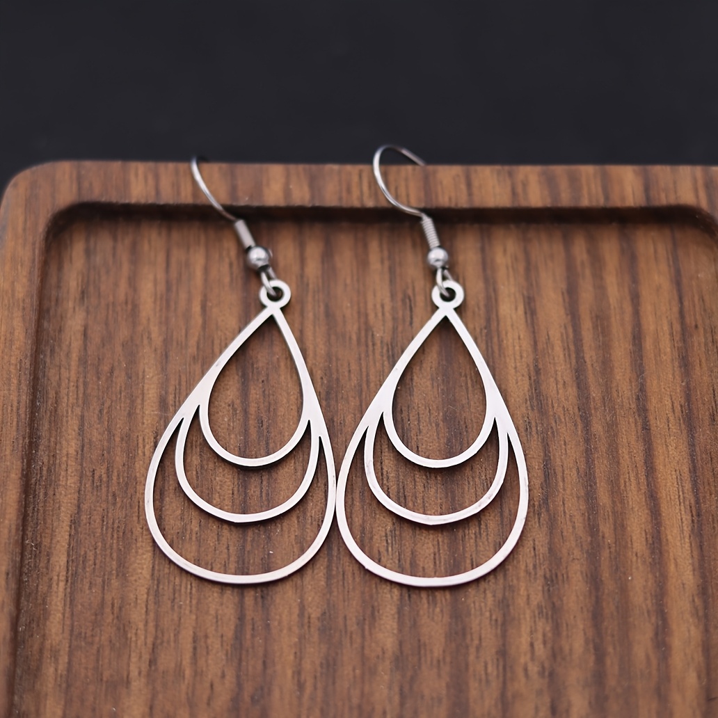 Image of 316 Steel Teardrop Charm Drop Earrings Water Drop Ear Rings For Women Elegant Jewelry For Parties And Weddings, Without Battery