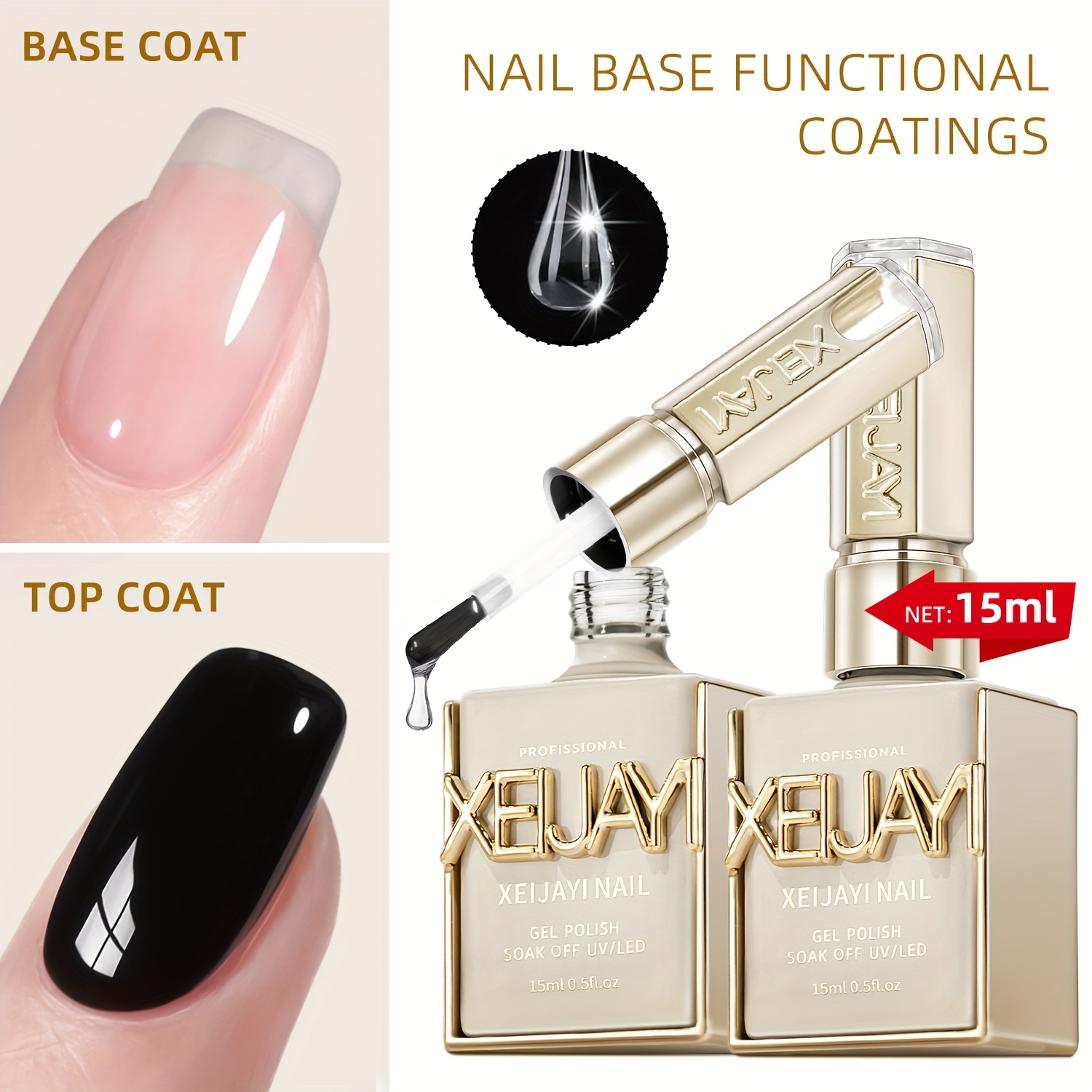 TEMU Xeijayi No Wipe Gel And Set - Glossy Finish And Durable, Soak Off Led Nail Lamp Gel Base For Shiny Christmas Nail Art Gifts For Women