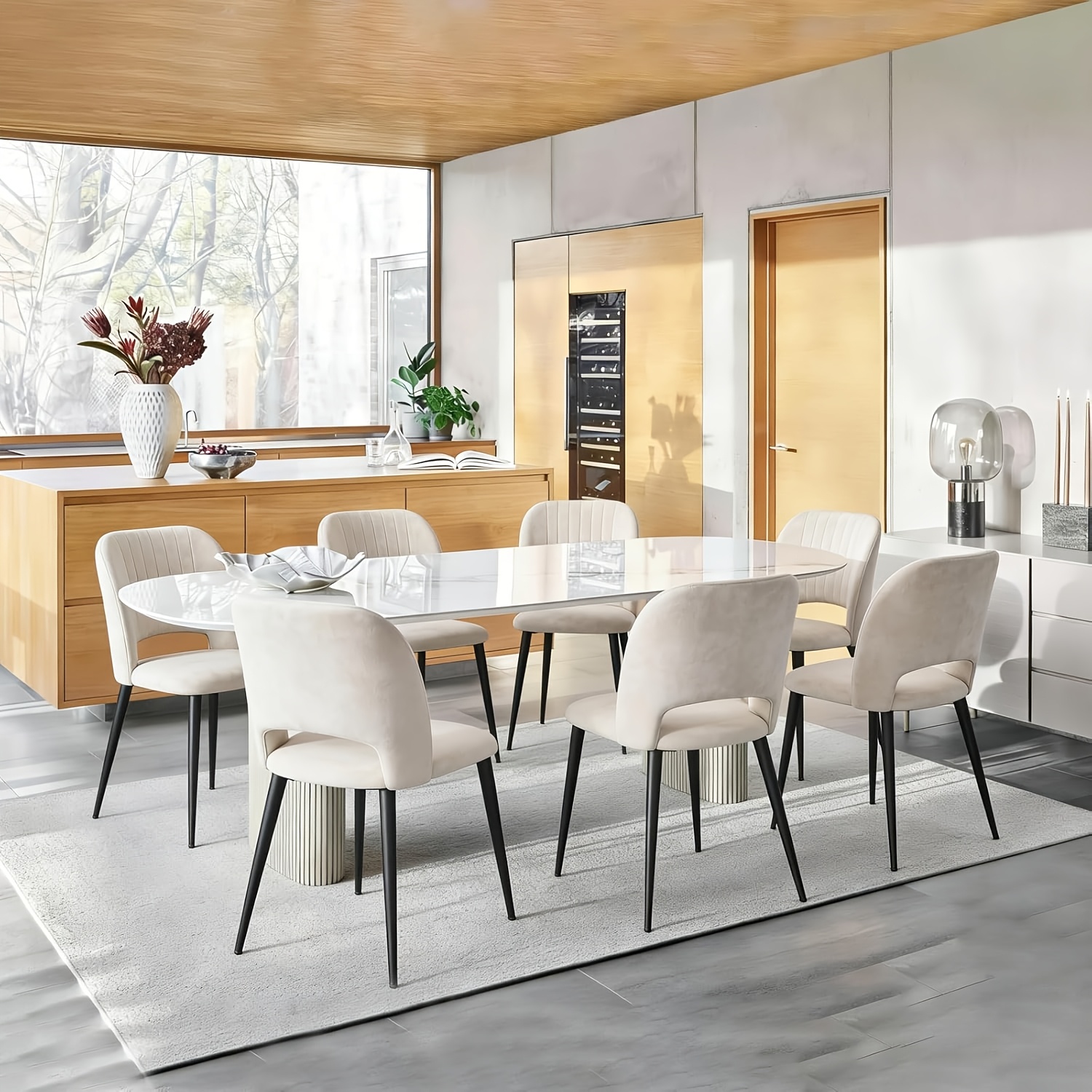 Set Of 2/4/6 Velvet Dining Chairs, Beige Black Legs Kitchen Chairs With Soft Velvet Seat Cushion For Dining Room, Living Room, Bedroom