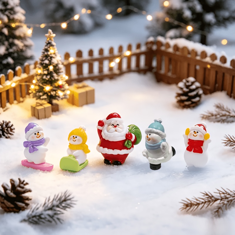 TEMU 5 figurines de de neige de ski d'hiver mignonnes, décoration de Noël , micro-paysage, décoration de de bonsaï de cour, intérieur de voiture,