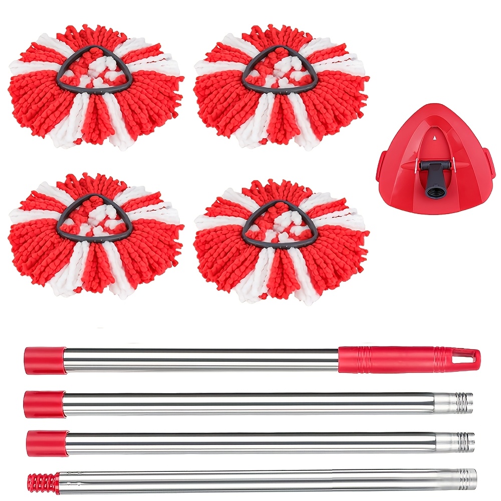 6pcs Mop Replacement Set, 4pcs Microfiber Mop Heads With Triangular Base And Stainless Steel Handle, Absorbent, Washable And Reusable, Suitable For Tile, Laminate, And Hardwood Floors