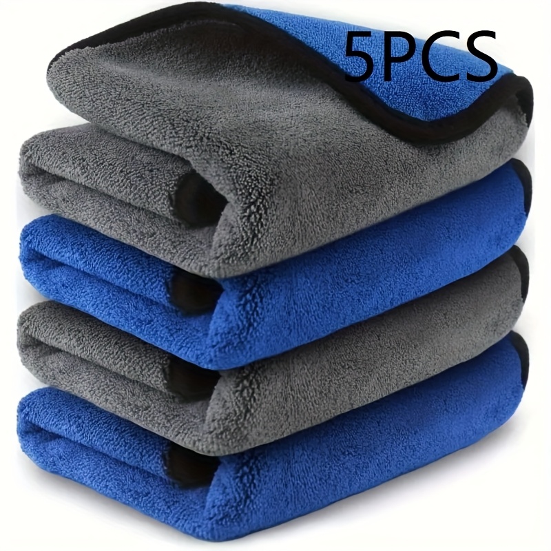 

5pcs Fiber Car Towels - Super Absorbent, Extra Thick, Non-woven Polishing, Washing And Drying Cloth