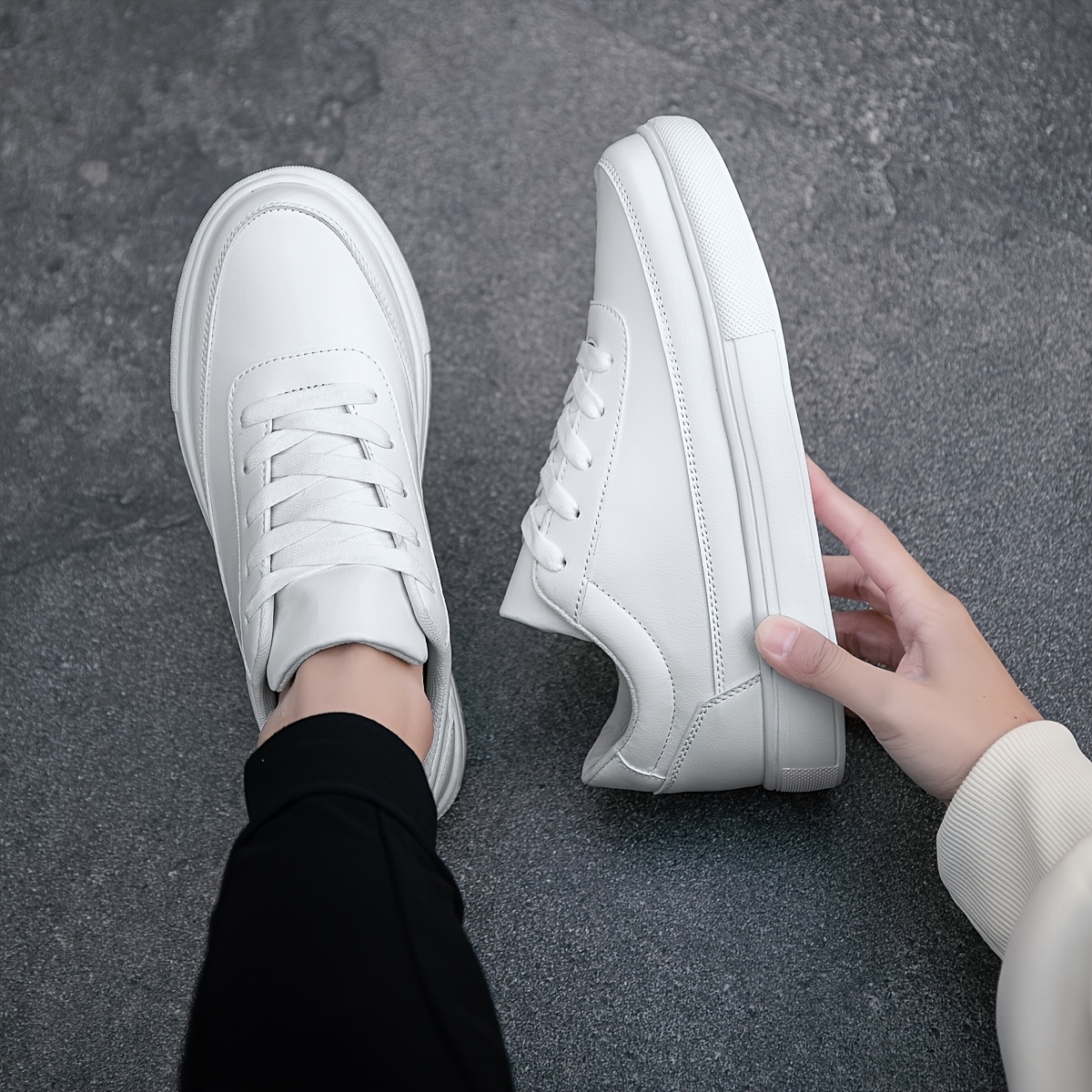 mens white casual sports shoes detailed stitching front Temu