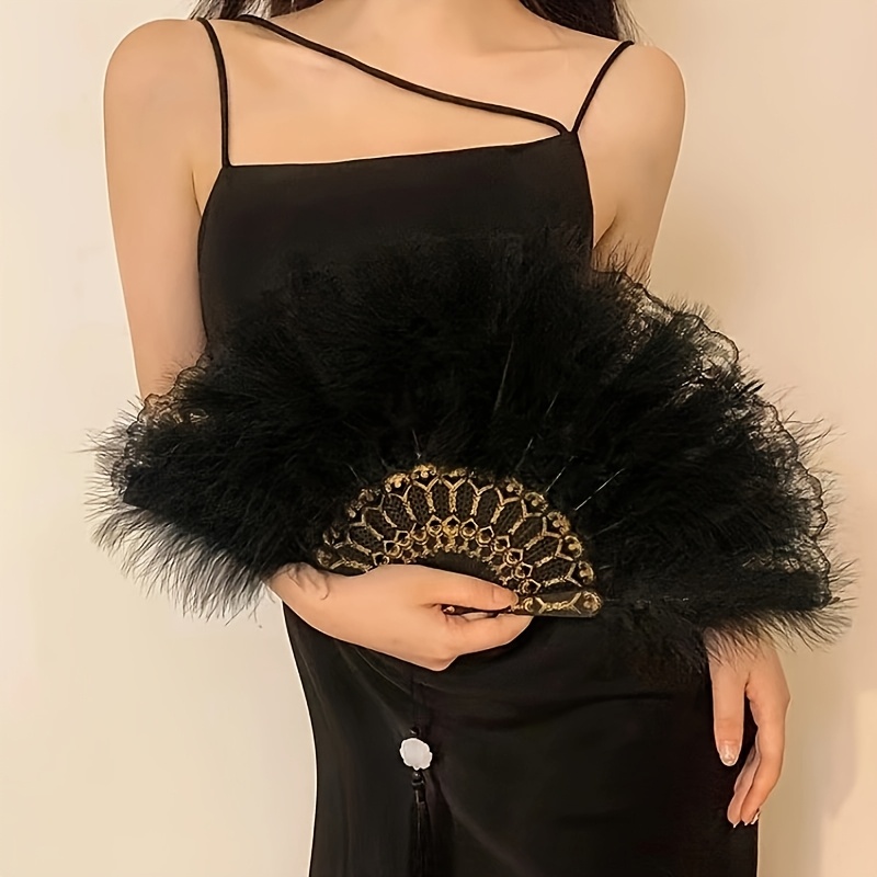 Halloween Party Performance Ladies' Dance Fan, Elegant Lace Fluffy Fan For Dance Performances With Pendant, An Elegant Fan